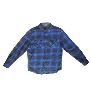 𝅺VANS flannel plaid pockets buttons down shirt blue